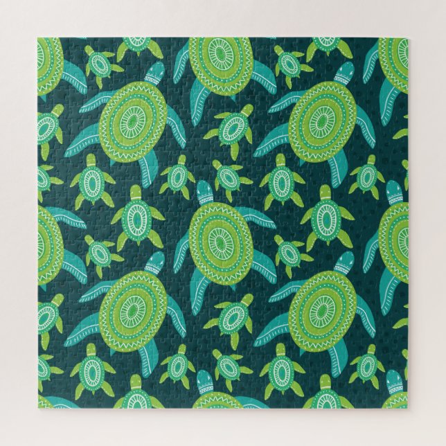 Green ornament turtles: vintage pattern. jigsaw puzzle (Vertical)