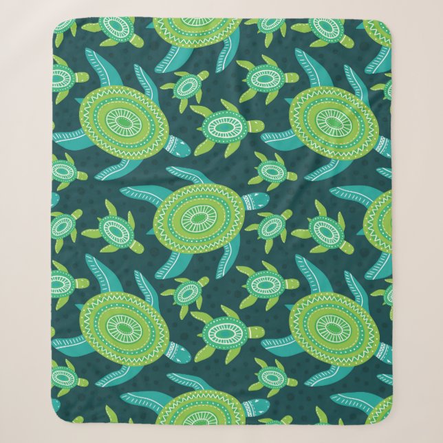Green ornament turtles: vintage pattern. sherpa blanket (Front)