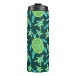 Green ornament turtles: vintage pattern. thermal tumbler