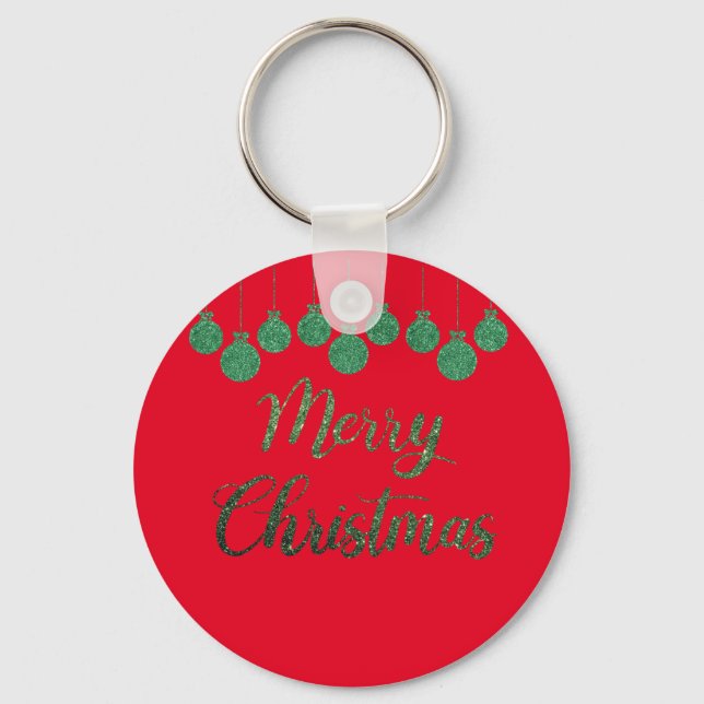 Green ornaments - merry christmas key ring (Front)