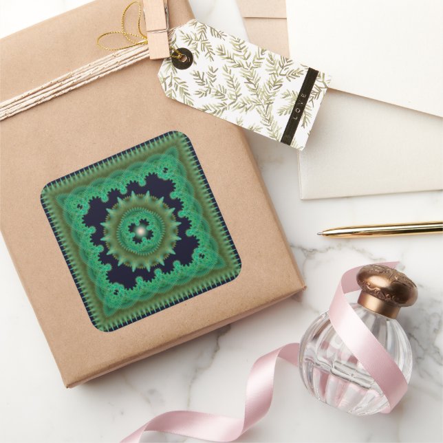 Green ornate fairy decoration square sticker (Gifting)