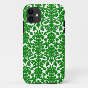 Green Ornate Floral Damask Pattern iPhone 11 Case