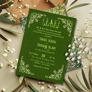 Green Ornate Nikah Islamic Wedding Invitation