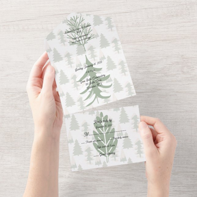 Green Outdoor Nature Trees Winter All In One Invitation (Tearaway)