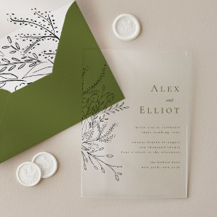 Green Overflowing Bouquet Wedding Acrylic Invitations