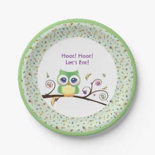 Green Owl Baby Shower Gender-Neutral Woodland Paper Plate