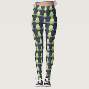 Green owl cartoon leggings