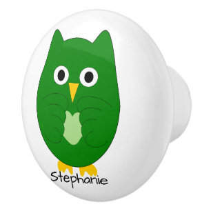 Green Owl Design Personalised Ceramic Knob