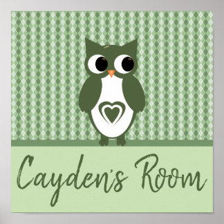 Green Owl Nursery Room Poster