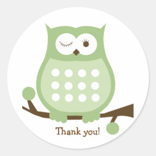 GREEN OWL Round Favour Sticker   Envelope Seal