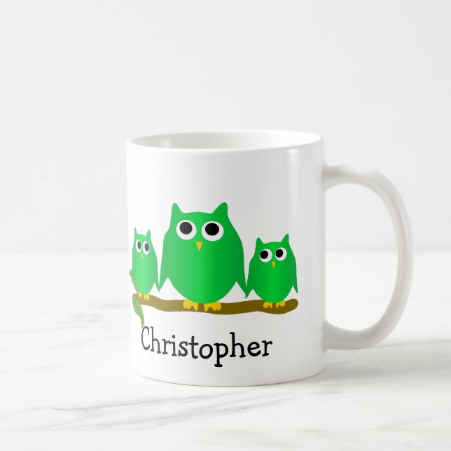 Green Owls Design Personalised Coffee Mug (Right)
