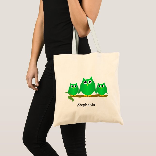 Green Owls Design Personalised Tote Bag (Front (Product))