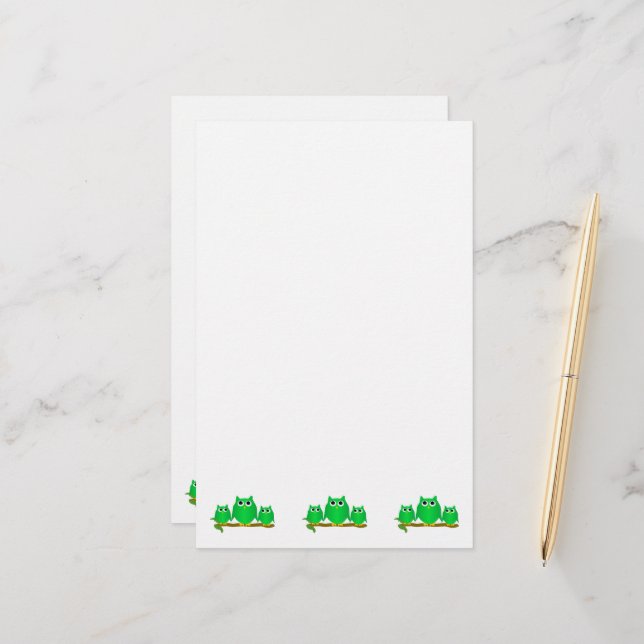Green Owls Design Stationery (Front/Back In Situ)