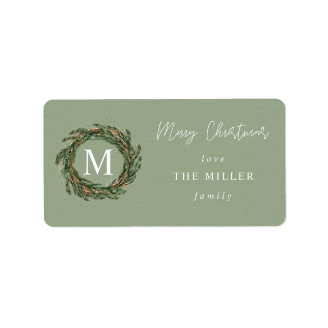 Green PA Wreath Monogram Merry Christmas Label V2 (Front)