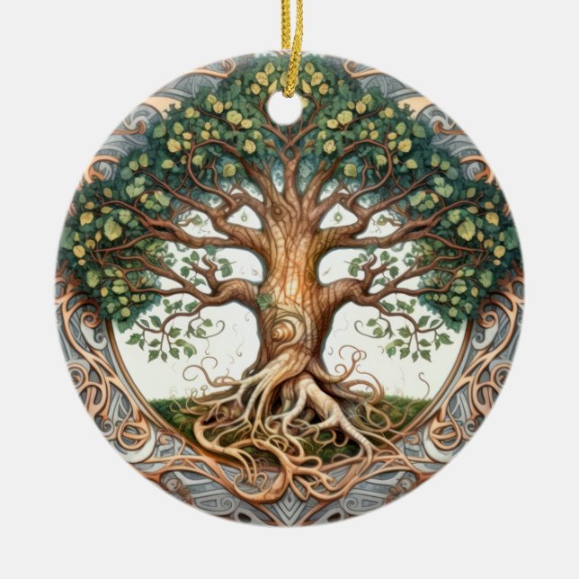 Green Pagan Tree of Life  Ceramic Tree Decoration (Front)