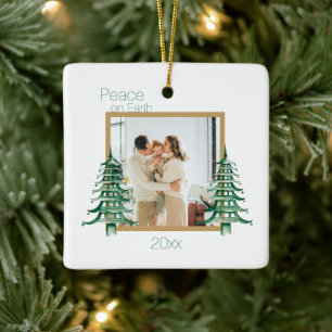 Green Pagoda Christmas Trees 2Photo Peace On Earth Ceramic Ornament