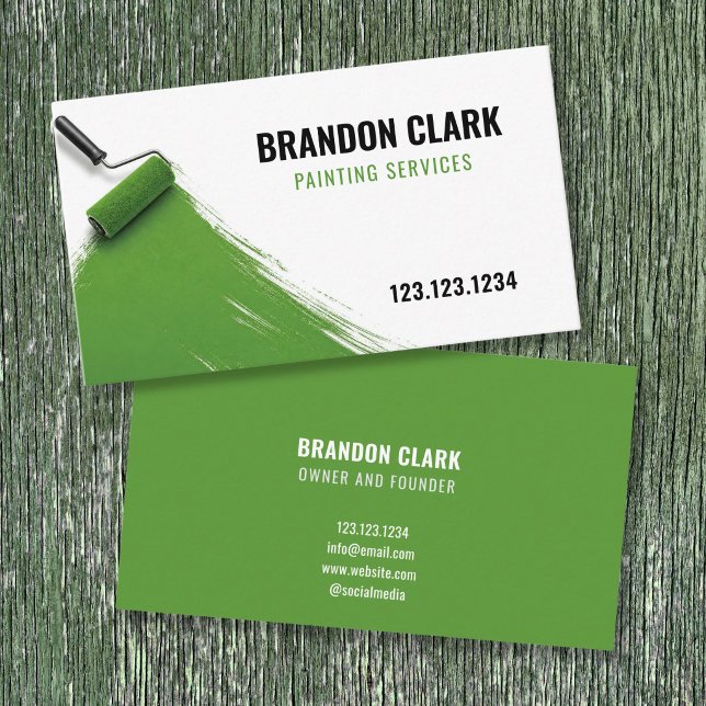 Green Paint Roller Sweep Fresh Painter Design Business Card (Creator Uploaded)