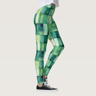 Green Painted Squares  Leggings
