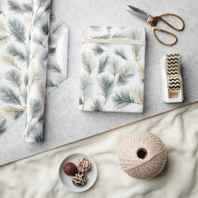 Green painterly spruce and pine pattern wrapping paper (Crafts)