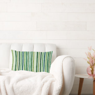 Green painterly stripes pattern lumbar cushion