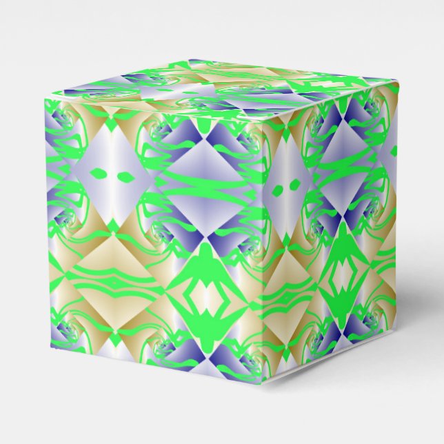 Green paintings on diamond pattern favour box (Front Side)