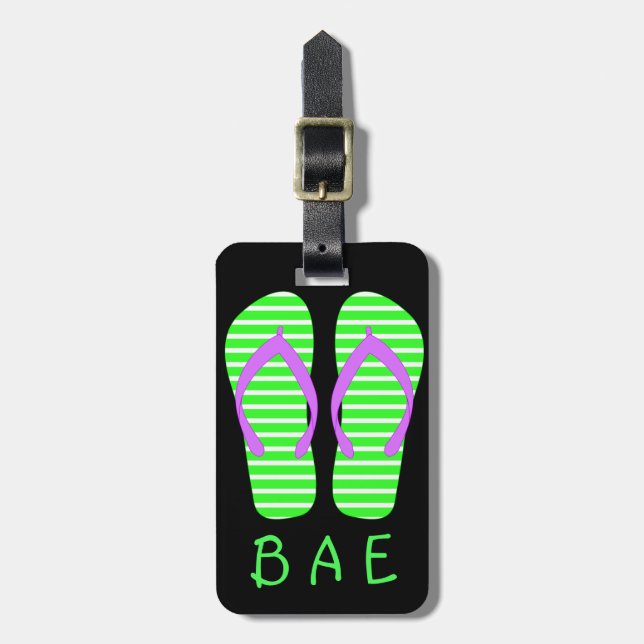 Green Pair Flip Flops Luggage Tag (Front Vertical)