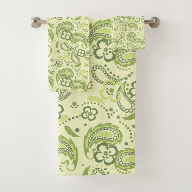 Green Paisley Floral Bath Towel Set (Insitu)