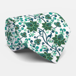 Green Paisley Flowers  Tie