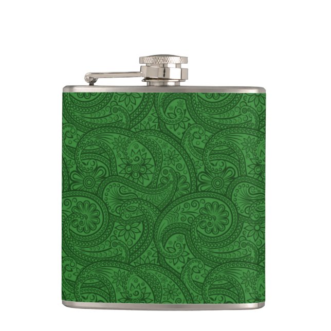 Green Paisley Hip Flask (Front)