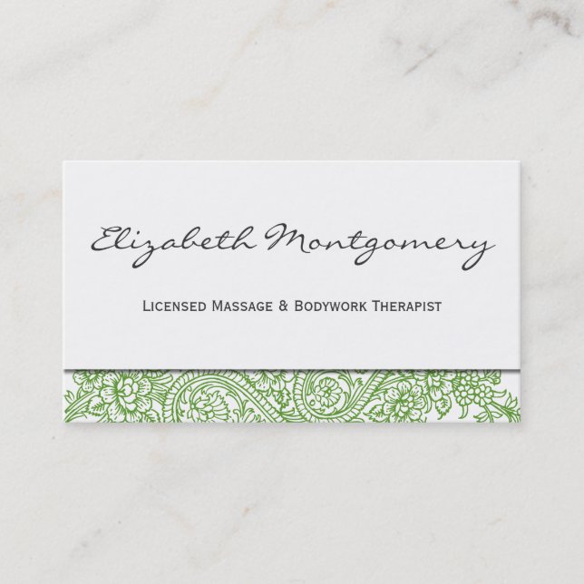 Green Paisley Modern Appointment Business Card (Front)