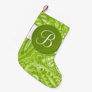 Green paisley monogram Christmas stocking