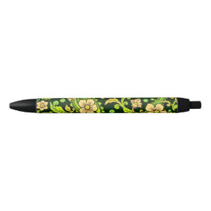 Green Paisley Pattern Black Ink Pen