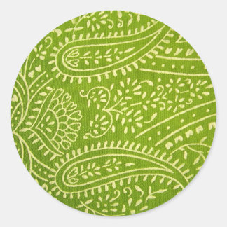 Green paisley pattern classic round sticker