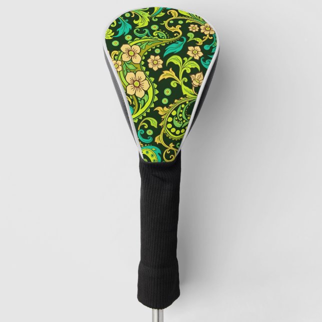 Green Paisley Pattern Golf Head Cover (Front)