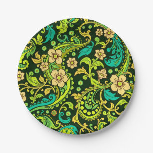 Green Paisley Pattern Paper Plate