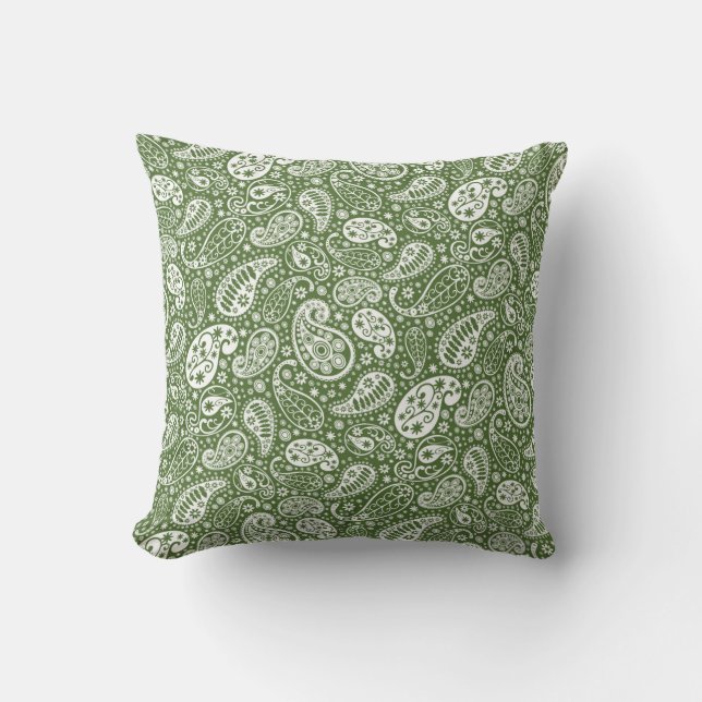 Green Paisley Throw Pillow" Cushion (Front)