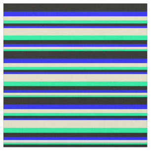 Green, Pale Goldenrod, Blue, and Black Coloured Fabric