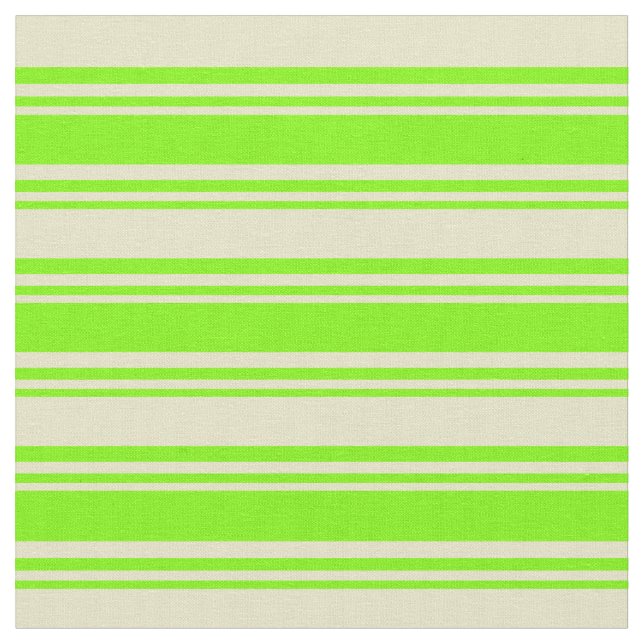 Green & Pale Goldenrod Coloured Pattern of Stripes Fabric (Close Up)