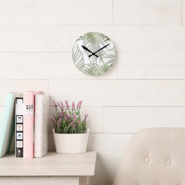 Green Palm Bliss 1 #art #natural Round Clock (Reading Room)