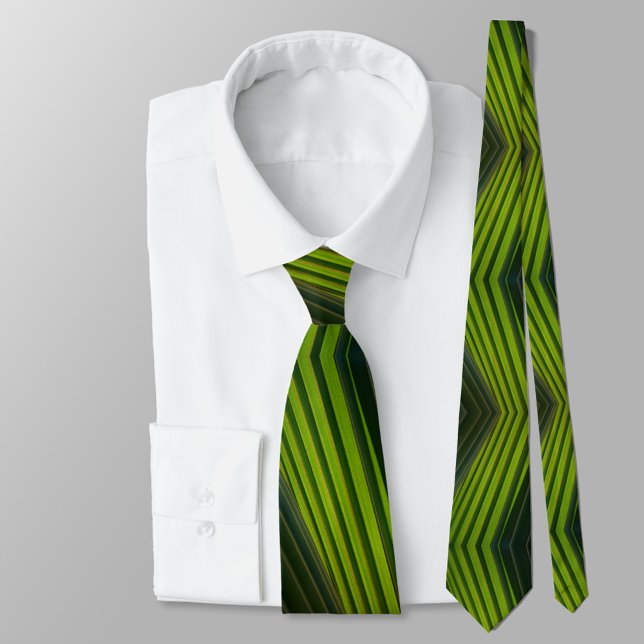Green Palm Fronds Zigzag Striped Tie (Creator Uploaded)