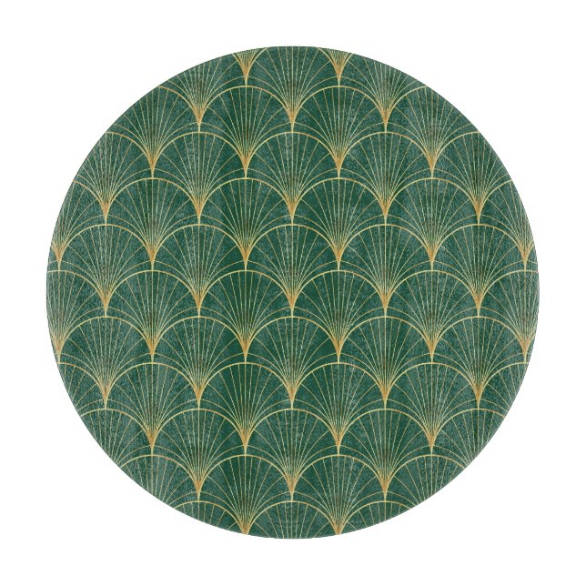 Green Palm Leaf Art Deco Cutting Board (Front)