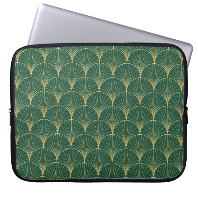 Green Palm Leaf Art Deco Laptop Sleeve (Front)