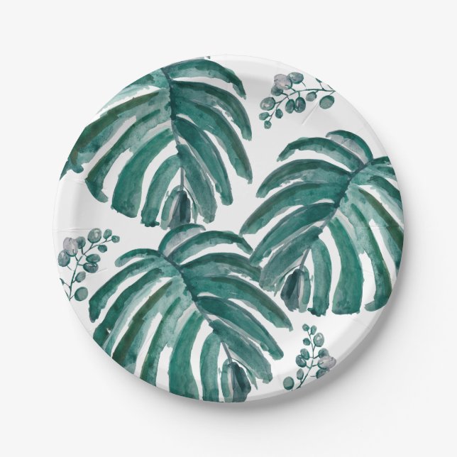 Green Palm Leaf Botanical Paper Plate (Front)