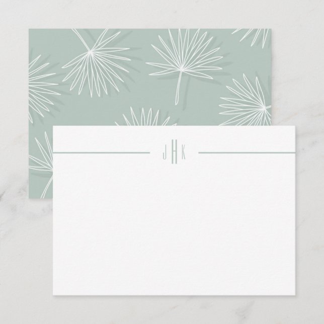 Green Palm Leaf Minimal Monogram Note Card (Front/Back)