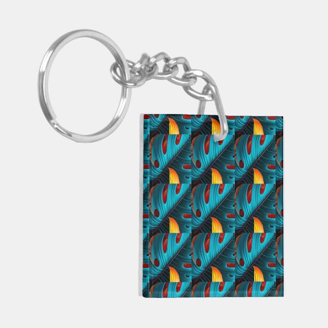 Green Palm Leaf Pattern Key Ring (Front Left)