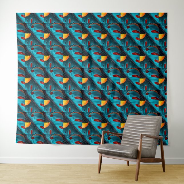 Green Palm Leaf Pattern Tapestry (In Situ (Horizontal))