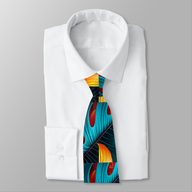 Green Palm Leaf Pattern Tie (Tied)