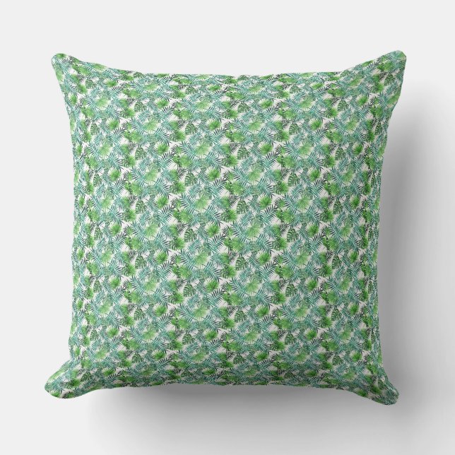 Green Palm Leaf Tropical Island Pattern Pillow (Front)