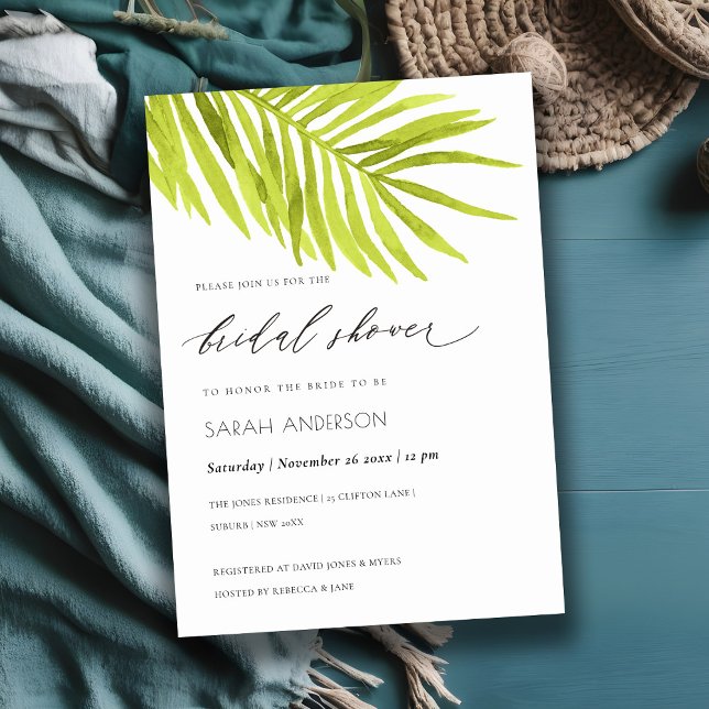 GREEN PALM LEAF WATERCOLOUR FOLIAGE BRIDAL SHOWER INVITATION (Creator Uploaded)