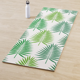 Green palm leaves botanical pattern yoga mat